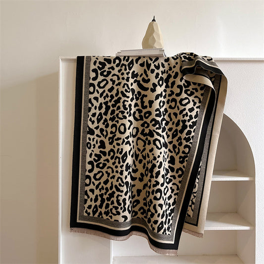 Leopard print double sided shawl women's warm neck scarf