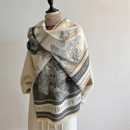 Thin section jacquard shawl scarf for women fashion versatile office faux cashmere printed scarf