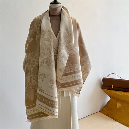 Thin section jacquard shawl scarf for women fashion versatile office faux cashmere printed scarf